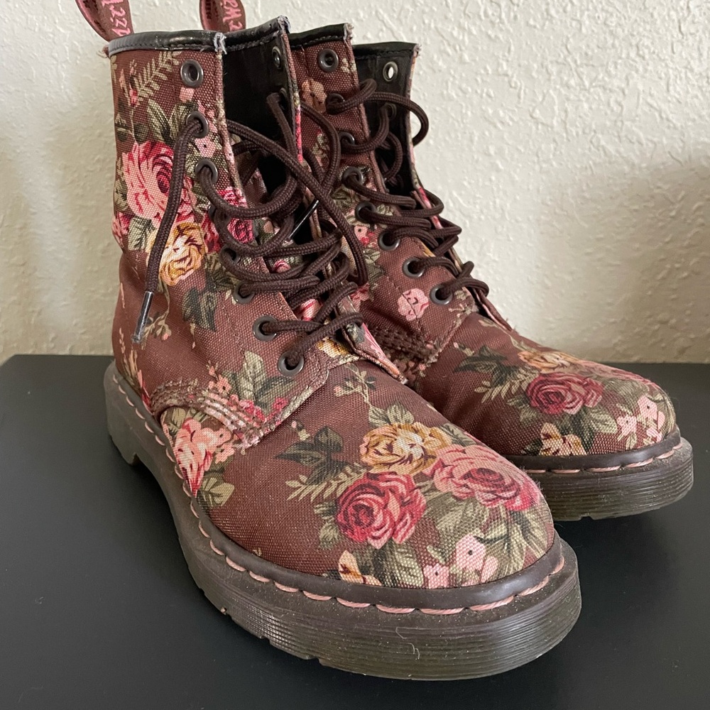 Dr. Martens Brown Floral Combat Boots